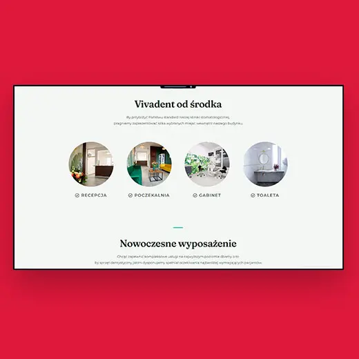 Nowoczesne i eleganckie wnętrze centrum stomatologicznego Vivadent w Jędrzejowie, prezentowane na stronie www.