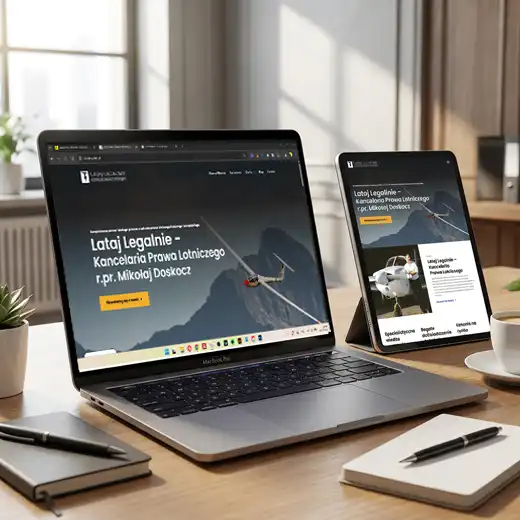 Lataj Legalnie - mockup przedstawiający stronę www wykonaną dla prawnika specjalizującego się w prawie lotniczym